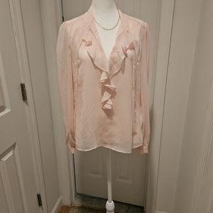 TOMMY HILFIGER | Lot (2) Sheer Ruffle Long Sleeve Blouse Petite XS/S Pink/Black